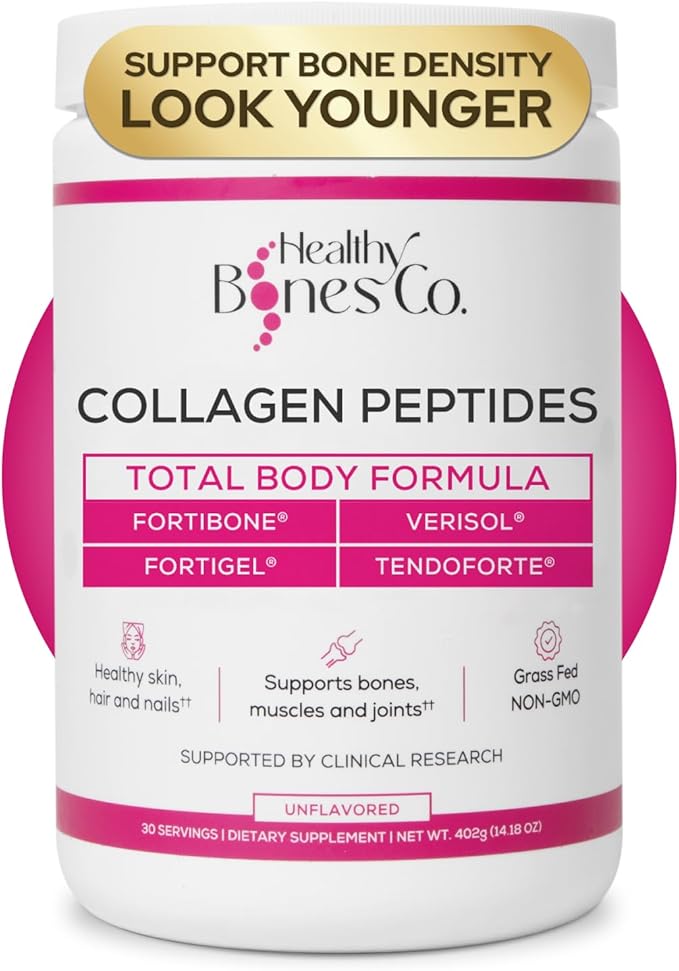 FORTIBONE® Premium Bone Health Collagen Peptides w/FORTIGEL® VERISOL® &amp TENDOFORTE® Clinically-Supported for Bones Joints Skin Hair Nails Hydrolyzed Collagen Anti-Aging Formula (30 Servings)