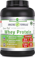 Amazing Formulas Grass Fed Whey Protein Supplement | Strawberry Flavor | 25 G Protein | 5 Lbs | Non-GMO | Gluten-Free | Made in USA