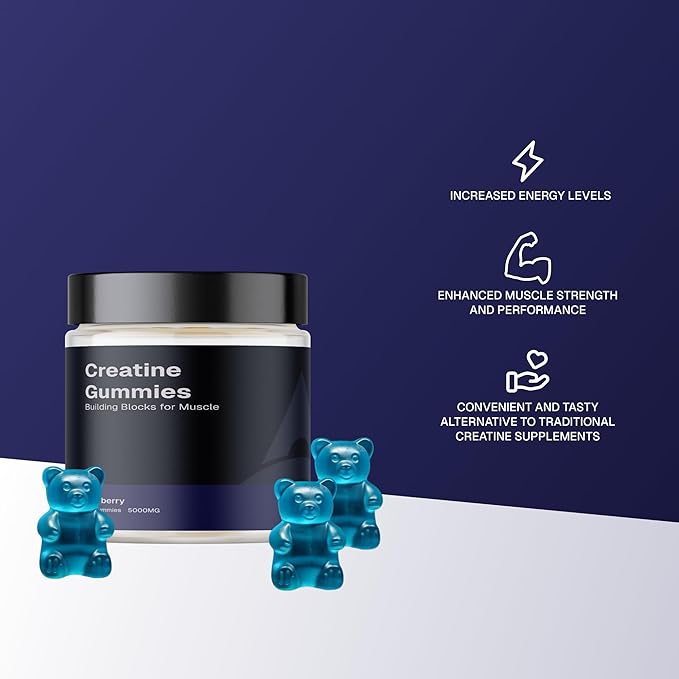 Creatine Monohydrate Gummies 5gSugar-Freefor Men &amp Women to Support Muscle Recovery Performance and Strength Blueberry Flavor 120 Gummies Rocket 22.