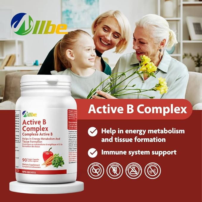 Active B Complex - Helps in Energy Metabolism &amp Tissue Formation - 180 Capsules 90 Count (Pack of 2)