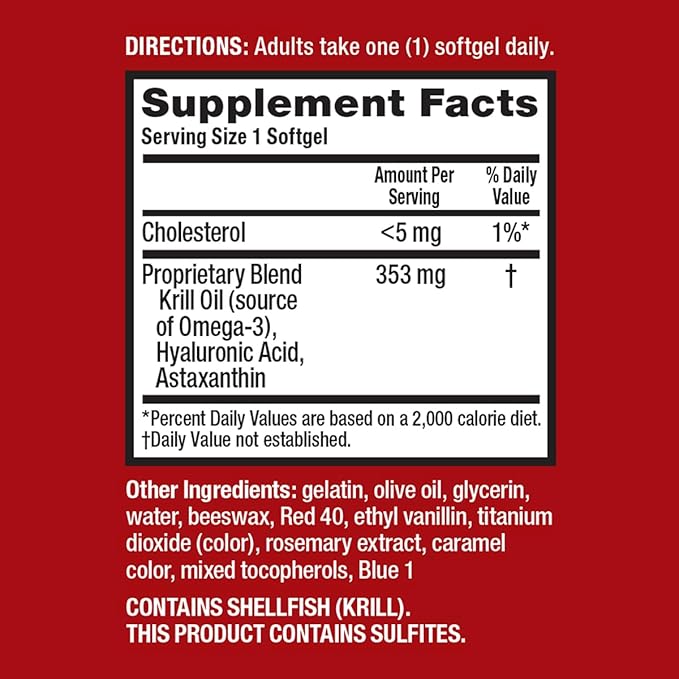 MegaRed 353mg Omega-3 Krill Oil Joint Care Supplement with EPA/DHA Fatty Acids Antioxidants Hyaluronic Acid No Fishy Burp Aftertaste as with Fish Oil 60 Count Softgels (2 Pack)