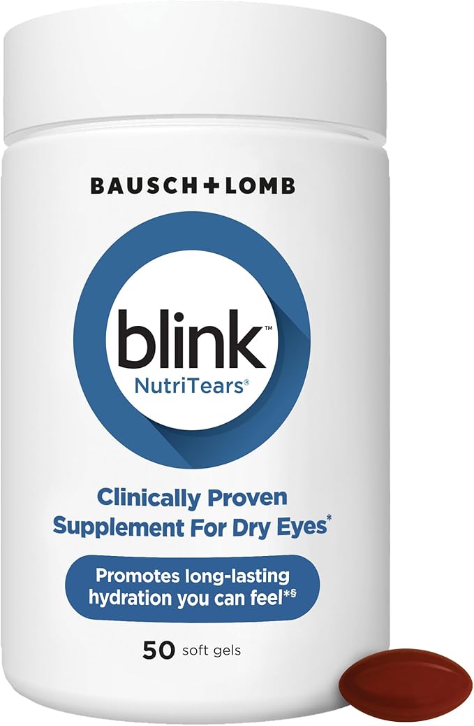 Blink NutriTears Clinically Proven Supplement for Dry Eyes Eye Care with Lutein &amp Zeaxanthin and Vitamin D to Hydrate Eyes from Within for Long-Lasting Relief 50 Softgels