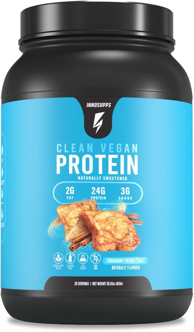 InnoSupps Clean Vegan Protein - Plant Based Vegan Natural No Artificial Sweeteners No Gluten No Dairy. Lactose Free Low Carbs Low Fat No Sugar Added Soy Free Non-GMO (Cinnamon French Toast)