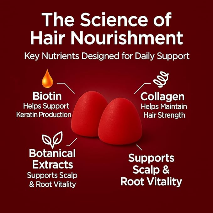 Lumin Hair Growth Gummies – Daily Hair Nourishment with Biotin Collagen &amp Botanical Extracts – Supports Thicker Stronger &amp Healthier-Looking Hair – Mixed Berry Flavor 60 Gummies (2)