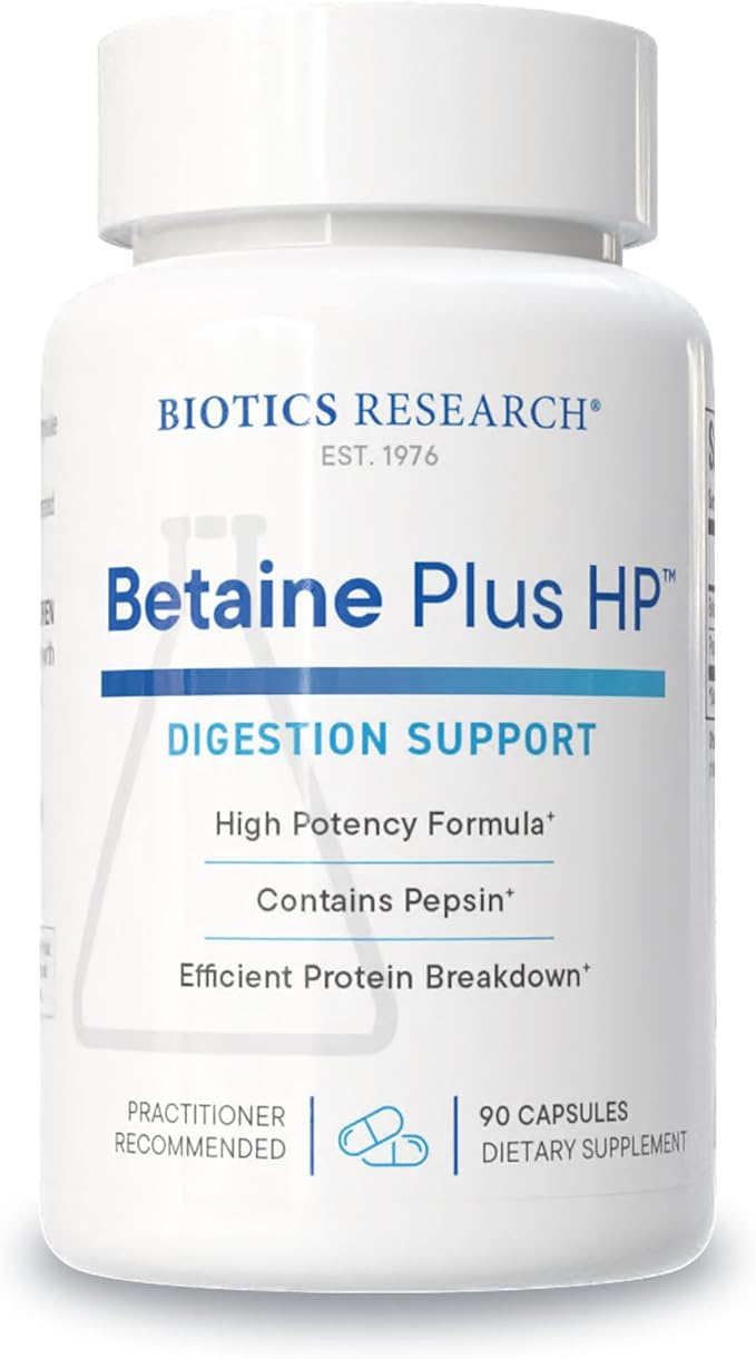 Biotics Research Betaine Plus HP - High Potency Hydrochloric Acid Supplement Supports Digestive Function 90 Capsules