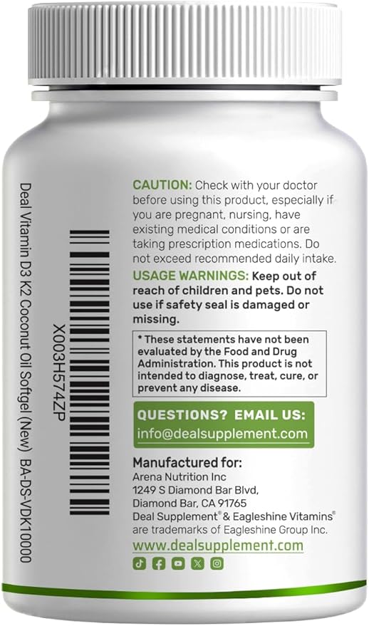 DEAL SUPPLEMENT Vitamin D3 10000 IU + K2 MK7 200mcg Softgels 250 Count | 2-in-1 Complex with Virgin Coconut Oil | Easy to Swallow