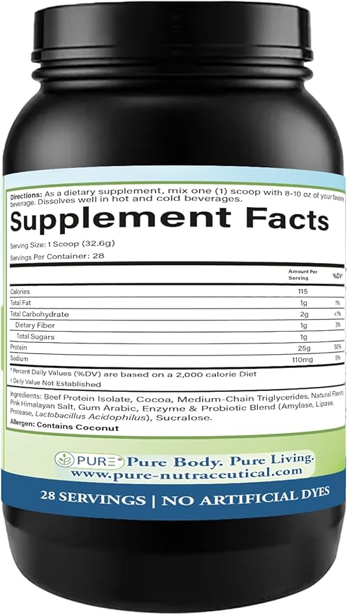 PURE® Grass-Fed Beef Protein Isolate Powder - 25g Protein 28 Servings - Dairy-Free Paleo &amp Keto Friendly Protein with MCT Oil Probiotics &amp Natural Collagen - No Whey or Lactose - Chocolate 9