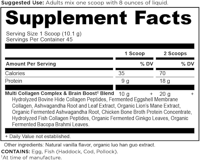 Ancient Nutrition Multi Collagen Peptides Powder Brain Boost 45 Servings + Multi Collagen Peptides Powder Unflavored 45 Servings