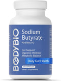 BodyBio Butyrate - Postbiotic for Gut Health Digestive Support Bloat Gas &amp Constipation Relief Leaky Gut Repair - Sodium + Butyric Acid Supplement for GI Wellness