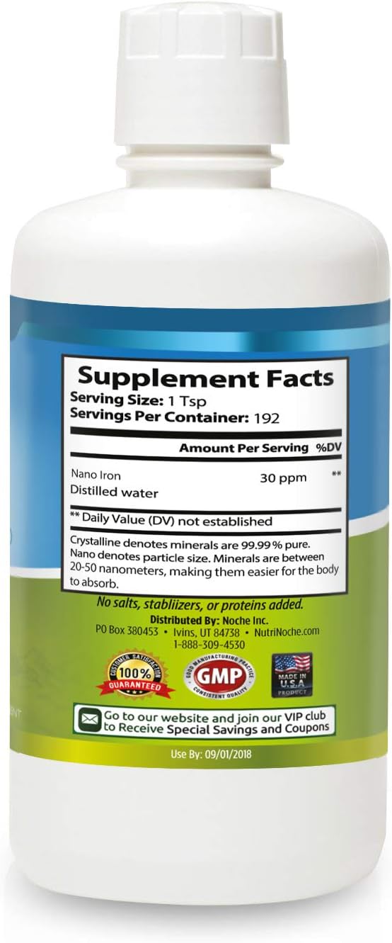 Liquid Iron Supplement for Women - High Potency Sublingual Iron Drops - Vegan Liquid - Tasteless Flavor - Premium Supplement for Men Women &amp Kids - 32 Ounces - Nutrinoche