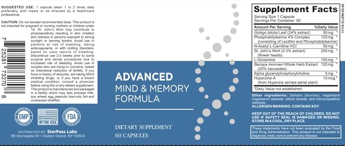 Advanced Memory Formula Extreme Brain Booster Brain Supplement for Memory Focus and Mental Performance Memory Vitamins for Better Brain Health 180 Capsules (3 Pack)