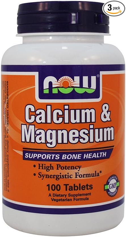 NOW Calcium/Magnesium 1000/500 mg 100 Tablets (Pack of 3)