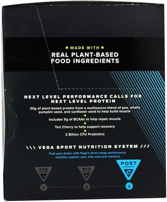 Vega Protein + Recovery - 30g Plant-Based Protein per Serving Vanilla 12 x 1.6oz Sachets 5g BCAAs Probiotics NSF Certified for Shakes &amp Smoothies (Packaging May Vary)