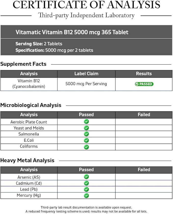 Vitamatic Vitamin B12 5000 mcg – 365 Fast Dissolve Tablets Berry Flavor – Supports Energy Production &amp Nervous System Health – Non-GMO Gluten-Free- 2 Pack