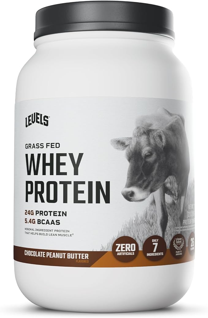 Levels Grass Fed Whey Protein Powder No Artificials 24G of Protein Chocolate Peanut Butter 2LB