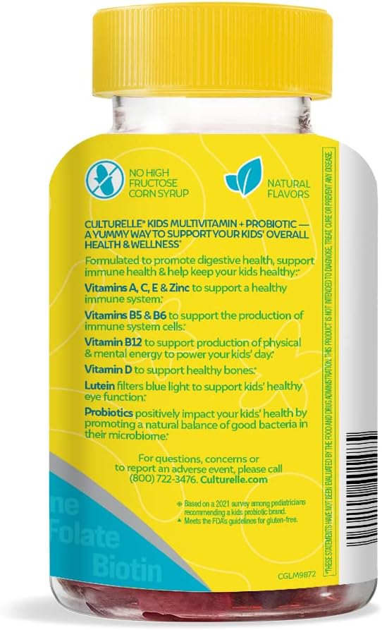 Culturelle Kids Probiotic Gummies for Ages 2+ - Peach-Orange &amp Mixed Berry Flavors &amp Daily Probiotic for Kids + Veggie Fiber Gummies (Ages 3+) - 60 Count - Digestive