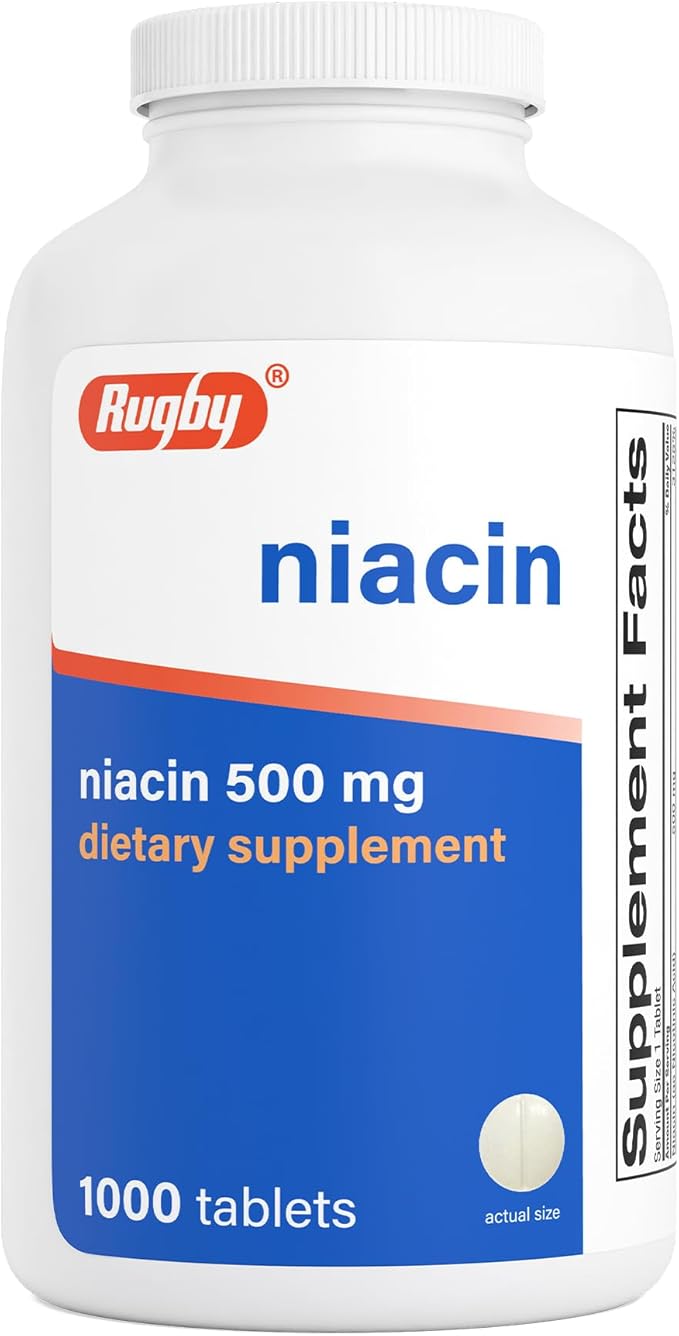 Rugby Niacin 500mg - Vitamin B3 Supplement for Men and Women - 1000 Tablets (1-Pack)