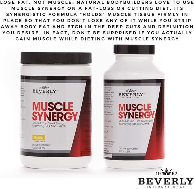 Beverly International Muscle Synergy 405g (Lemon Powder 14.3 oz) Dramatic Muscle Pump Size &amp Strength Maximizing Drink Mix w/HMB. L-Arginine L-Citrulline Creatine Monohydrate L-Ornithine