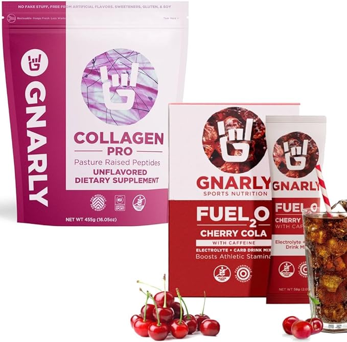 Gnarly Nutrition Collagen Pro Unflavored (15.87oz) Fuel2O Cherry Cola - Box of 10 (2.05oz Packets)