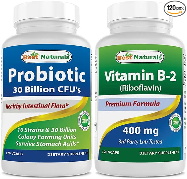 Best Naturals Probiotic 10 Strains &amp 30 Billion CFU &amp Vitamin B2 (Riboflavin) 400mg