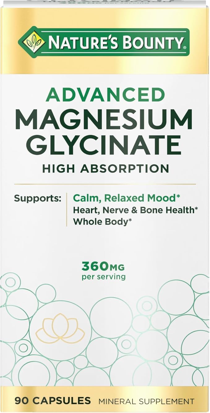 Nature's Bounty Calm Magnesium Glycinate Supplement - High Absorption Magnesium for Relaxed Mood Heart &amp Bone Health 90 Capsules