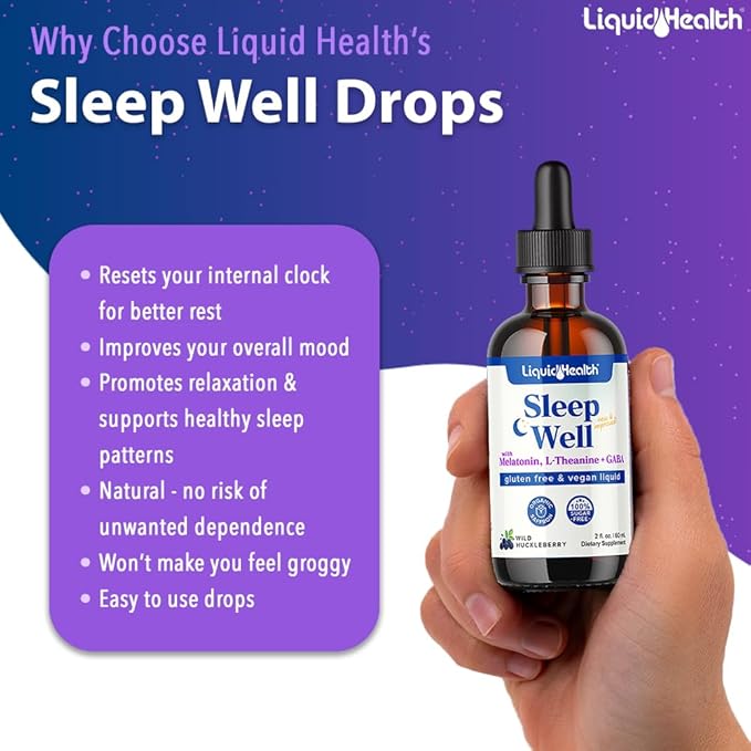 LIQUIDHEALTH Organic Methyl B12 5000mcg Vitamin Drops with Tart Cherry Juice &amp Sleep Well Melatonin Sleep Aid Drops - Boost Natural Energy Focus Concentration Promote Relaxation Improve Sleep