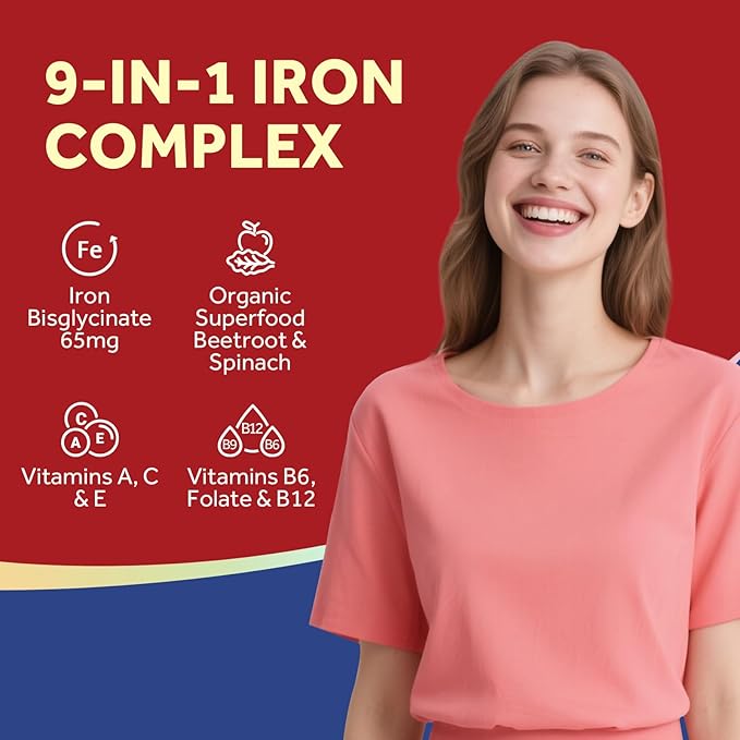 Doctor's Recipes Iron 65 mg &amp Iron Complex Bundle Energy Production &amp Blood Health Stomach Friendly Iron Tablets 60 ct &amp Iron Capsules 30 ct