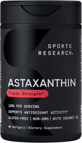 Sports Research Triple Strength Astaxanthin 12mg - Antioxidant Supplement for Skin &amp Eye Health Support - Soy Free Non-GMO Gluten Free - 60 Softgels