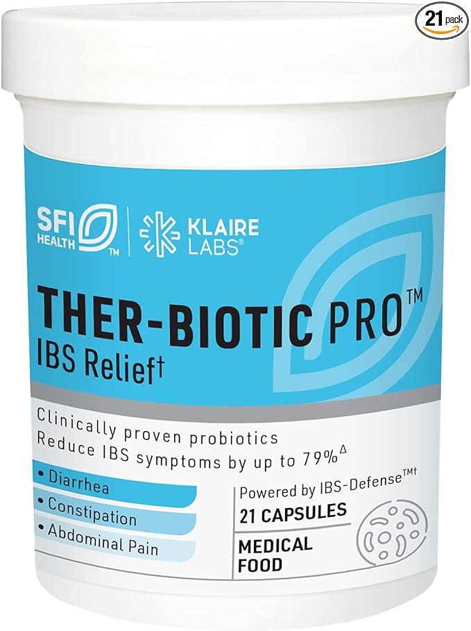 Klaire Labs SFI Health Ther-Biotic Pro IBS Relief for Women &amp Men - Prebiotics &amp Probiotics for IBS &amp Digestive Health - Ease Occasional Bloating Constipation &amp Discomfort (21 Capsule