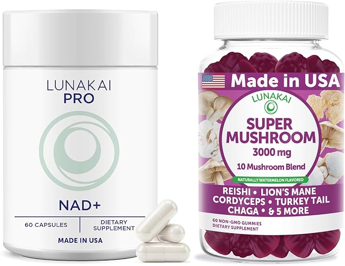Lunakai USA Made PRO NAD+ Capsules + Super Mushroom Gummies Bundle – 60 Capsules + 60 Gummies