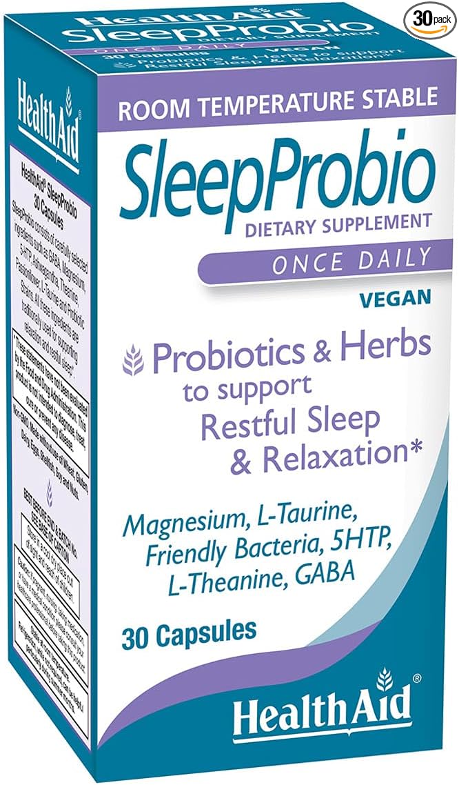 HealthAid SleepProbio Vegan Sleep Support Supplement 30 Capsules Once Daily Probiotics and Herbs to Support Restful Sleep &amp Relaxation
