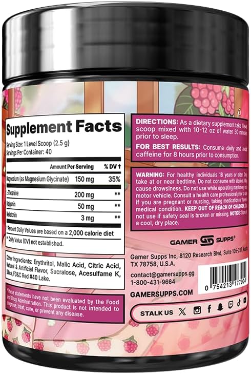 Gamer Supps AFK+® (with Melatonin): Razzz Berry Sorbet - 40 Servings - Keto Friendly Magnesium-Focused Sleep Support Supplement Apigenin Sugar Free