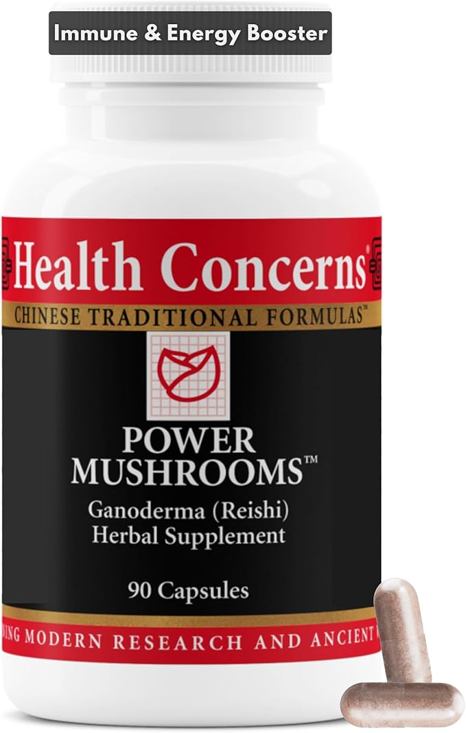 Health Concerns Power Mushrooms – Immune System &amp Natural Energy Support – Adaptogenic Mushroom Supplement with Reishi Tremella Maitake Poria – Traditional Chinese Herbal Supplement - 90 Capsul