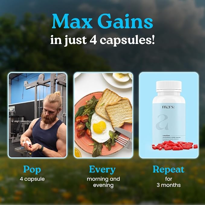 Mars Micronized Creatine Monohydrate Caps with Shilajit &amp Surgemax (240N) | 100% Pure &amp Natural | Overall Well-Being (Pack of 2)