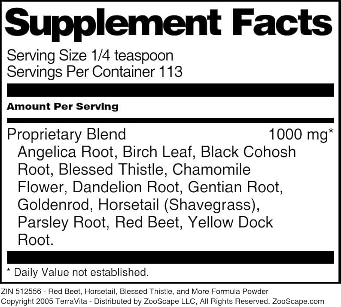 Red Beet Horsetail Blessed Thistle and More Formula Powder (4 oz ZIN: 512556) - 3 Pack