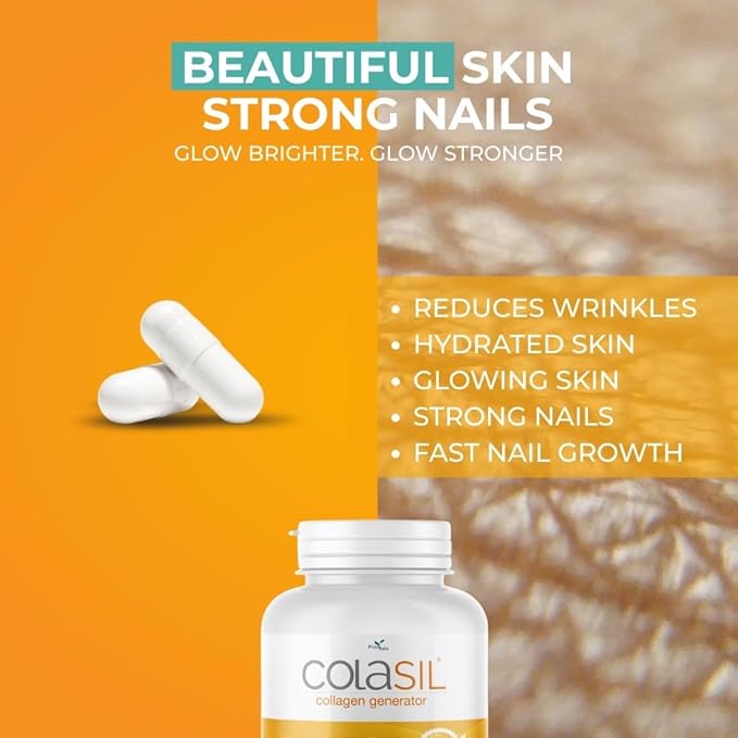 Colasil Collagen Booster Capsules – Organic Silica (OSA) + Hydrolyzed Collagen Generator for Hair Skin Nails Bones &amp Joints – High Absorption Non-GMO Allergen-Free 60 Capsules (30-Day Supply