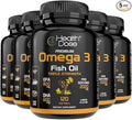 Health Dose Omega 3 Fish Oil – Lemon-Flavored Softgels with EPA &amp DHA for Brain Heart and Wellness Support – Easy-to-Digest No Fish Burps – 120 Softgels Pack of 5