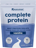 NativePath Vanilla Beef Protein Powder - 20g Protein 30 Servings - Grass-Fed Pasture-Raised Isolate with MCTs - Dairy Free Zero Sugar Keto &amp Paleo Friendly