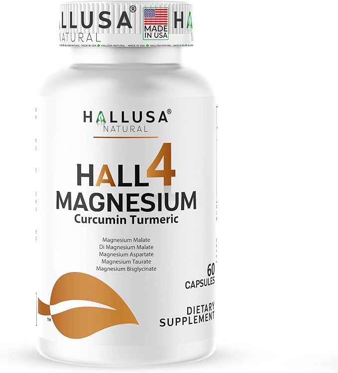 Magnesium 4 Complex + Curcumin Turmeric 60 Capsules Bisglycinate Malate Aspartate &amp Taurate Magnesium Complex Supplement for Energy Muscle Nerve Joint &amp Relaxation Support