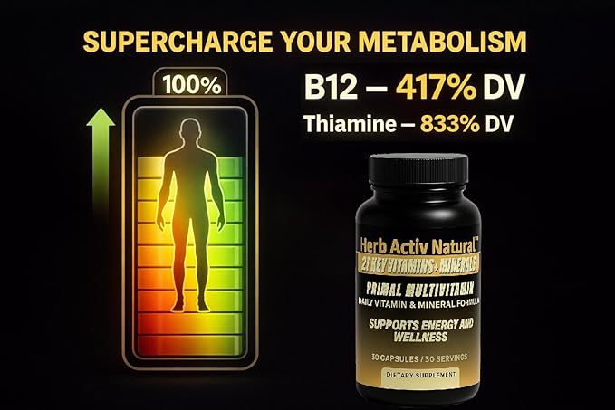 Primal Multivitamin - 21 Essential Vitamins &amp Minerals - Daily Vitamin &amp Mineral Supplement - Energy &amp Wellness Support - 30 Capsules