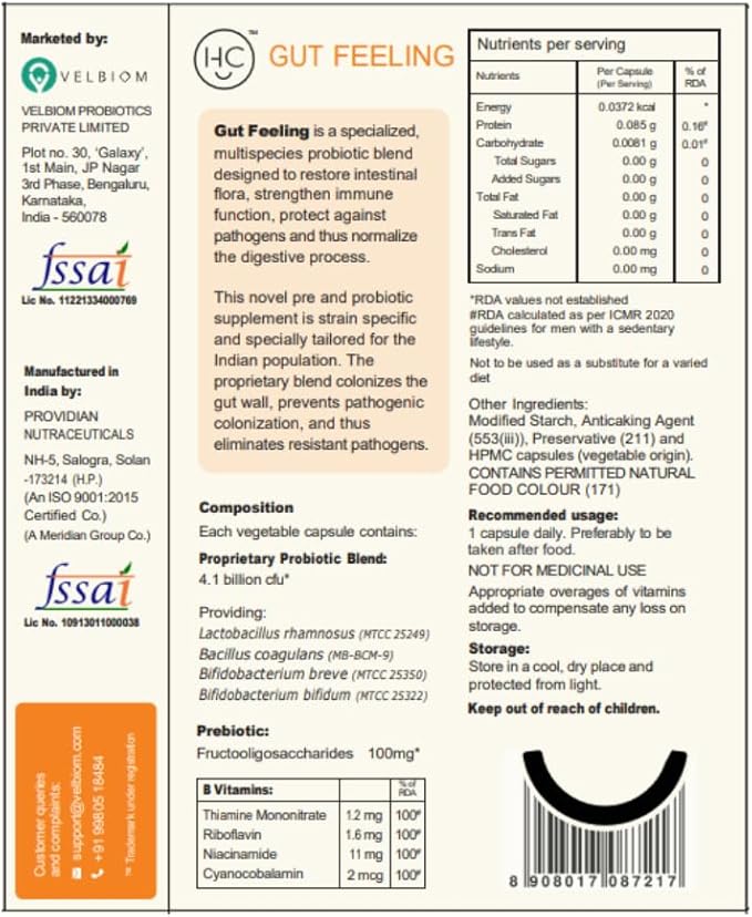 Happy Cultures Gut Feeling Digestion Supplement Probiotics Bacillus Coagulans 4.1 Billion Cfu to Help Bloating Ibs Digestion Clinically Tested - 30 Veg Capsules Pack of 2