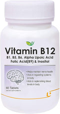 Verem Nutraceuticals Vitamin B12 with B1 B5 B6 B9(Folic Acid) Alpha Lipoic Acid ALA &amp Inositol Supplements | Energy Management | Antioxidant | 60 Tablets