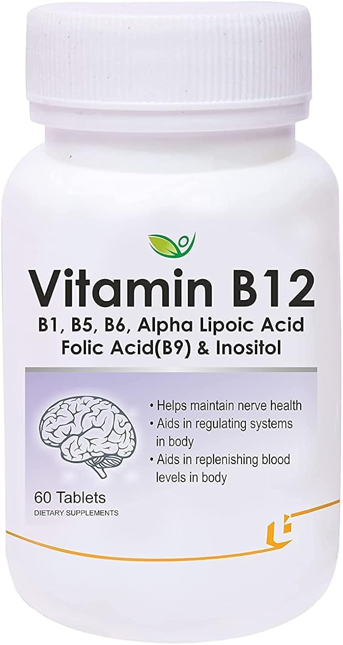 Verem Nutraceuticals Vitamin B12 with B1 B5 B6 B9(Folic Acid) Alpha Lipoic Acid ALA &amp Inositol Supplements | Energy Management | Antioxidant | 60 Tablets