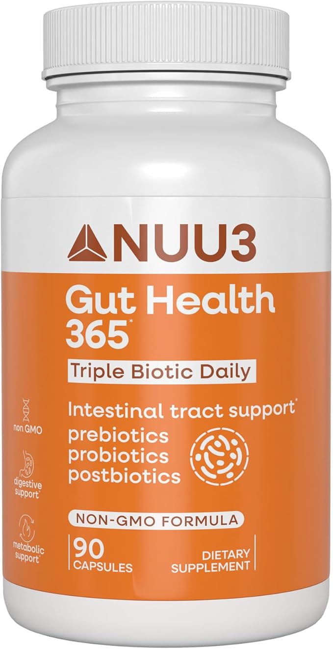NUU3 Gut Health 365 - Digestive Enzymes &amp Probiotic Supplement for Women &amp Men - Bloating &amp Digestion Relief - Supports Gut Microbiome &amp Healthy Immune Function - 90 Capsules