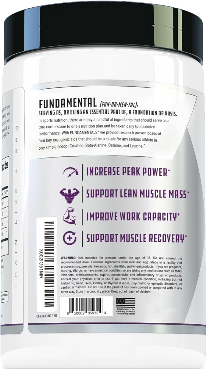 Fundamentals Intra or Post Workout Recovery Drink: 4 Key Ergogenic Aids for Maximum Performance and Muscle Growth: Creatine Beta-Alanine Betaine and Leucine 30 Servings Unflavored