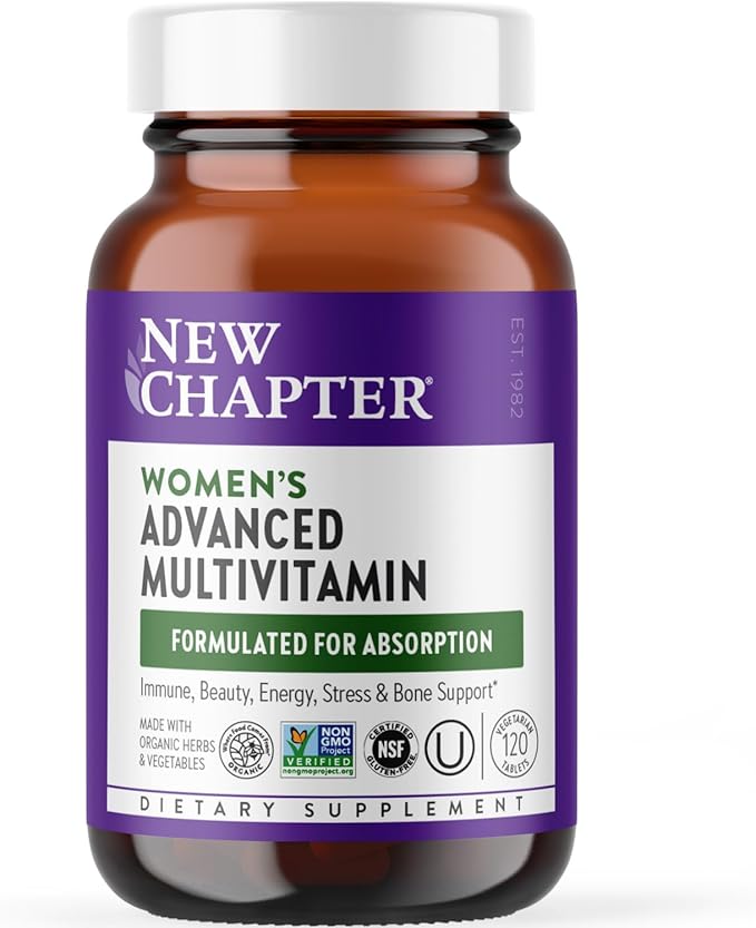 New Chapter Women's Multivitamin Advanced Formula for Stress Bone Immune Beauty &amp Energy Support Higher Levels of Whole-Food Fermented Essential Nutrients for Women + Iron + Vitamin D3 120 Co