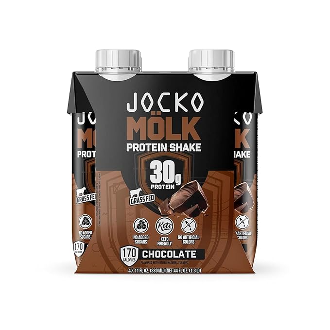 Jocko-Fuel Protein Shake 2 Box with 4 Bottle - Ready to Drink Grass-Fed Whey No Artificial Sweeteners Keto-Friendly Low-Carb High-Protein Meal Replacement Recovery Fitness (11 Fl Oz Chocolat