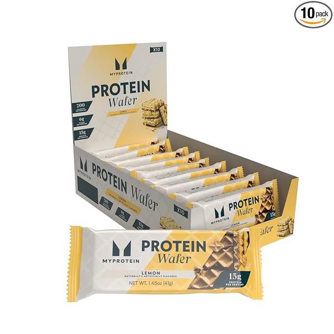 Myprotein Protein Bars Crispy Protein Wafers 15g High Protein Snacks Box of 10 Lemon Wafers Packs Milk &amp Whey Protein Isolate Light &amp Crunchy