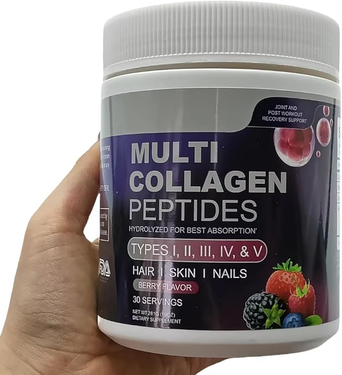 Multi Collagen Peptides Supplement Berry Flavor Types I II III IV V Hair Skin Nails Support 30 Servings