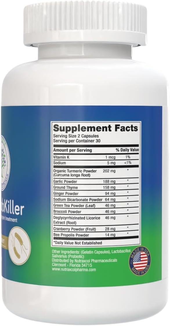 HELICOBKILLER - Natural Digestive Support Supplement with 60 Capsules | Fights Helicobacter Pylori Supports Digestive System &amp Gut Microbiota